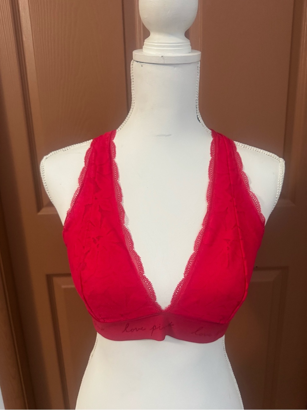 PINK Victoria's Secret Hot Pink Lace Plunge Bralette